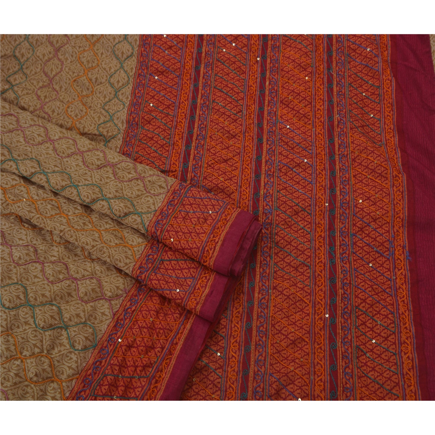 Sanskriti Vintage Saree Art Silk Hand Beaded Craft Sustainable Fabric Premium 5 Yd Sari
