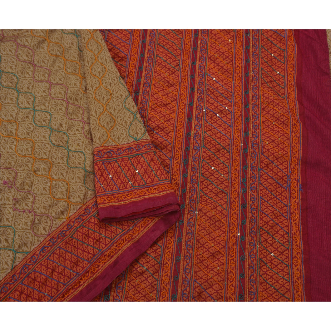 Saree Art Silk Hand Beaded Craft Fabric Premium 5 Yd Sari