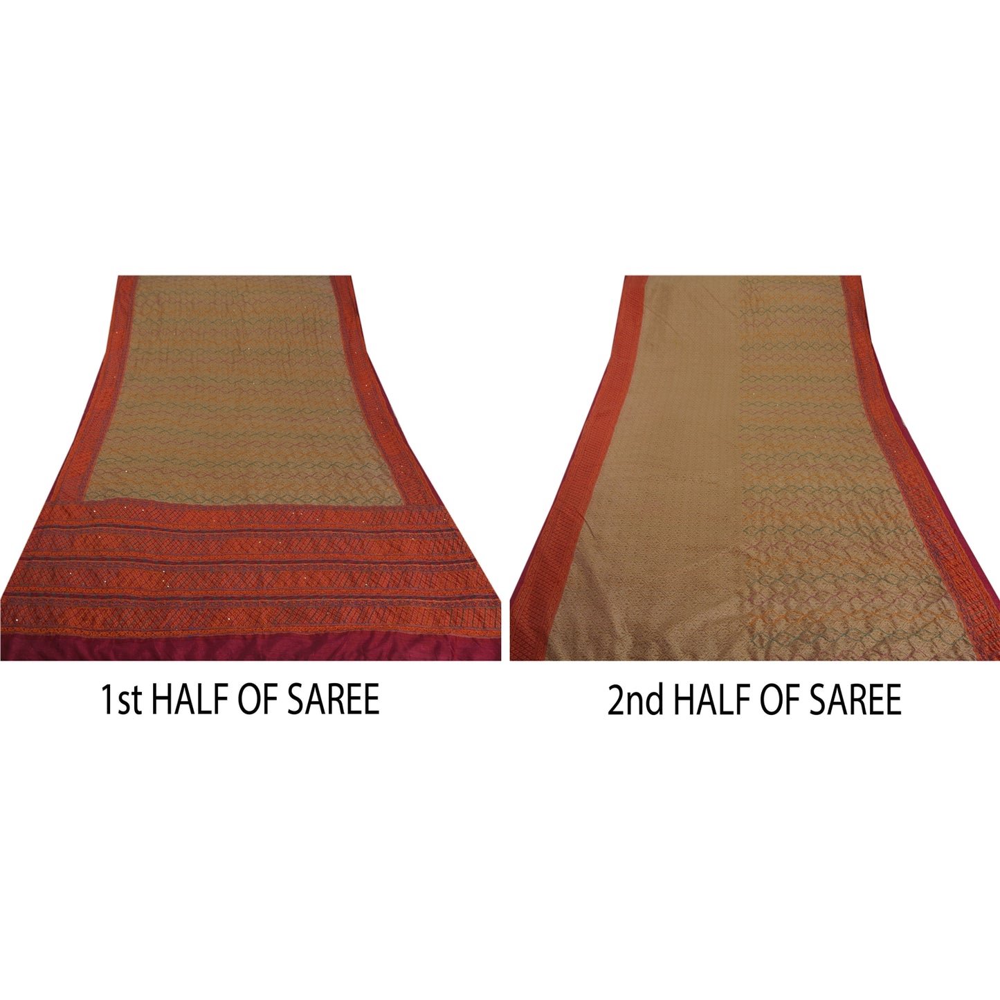 Sanskriti Vintage Saree Art Silk Hand Beaded Craft Sustainable Fabric Premium 5 Yd Sari