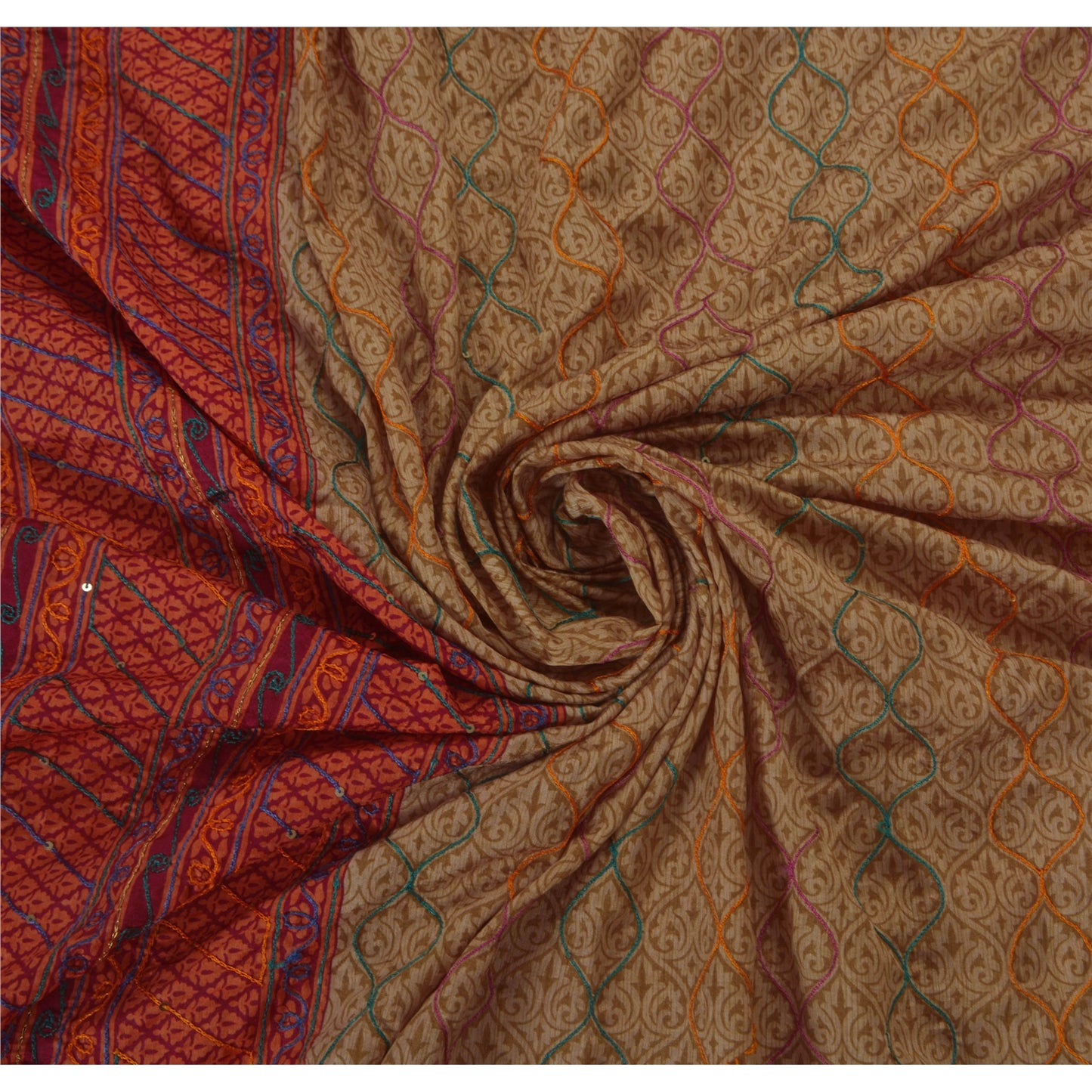 Sanskriti Vintage Saree Art Silk Hand Beaded Craft Sustainable Fabric Premium 5 Yd Sari