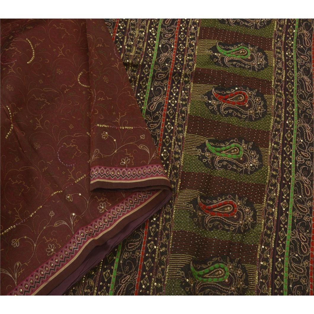 Vintage Saree 100% Pure Organza Silk Hand Beaded Woven Fabric Premium 5 Yd Sari