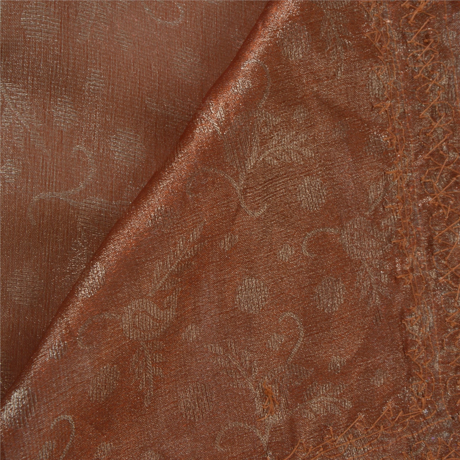 Sanskriti Vintage Saree Tissue Sustainable Fabric Hand Beaded Brown Sustainable Fabric 5Yd Craft Sari