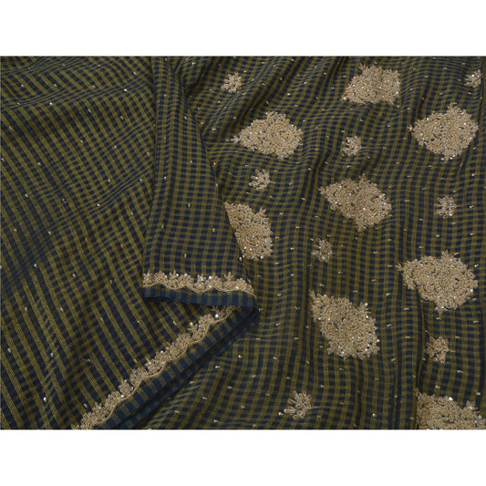 Sanskriti Vintage Saree Georgette Hand Beaded Blue Sustainable Fabric 5 Yd Premium Sari