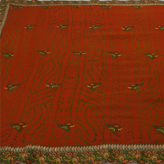 Sanskriti Vintage Saree Pure Georgette Silk Embroidered Bandhani Red Sustainable Fabric Sari