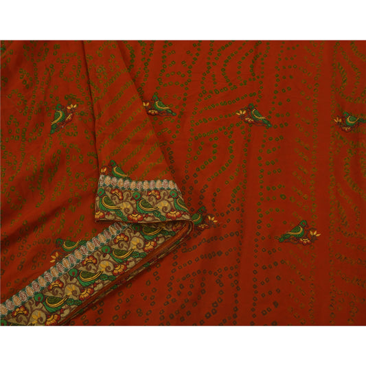 Sanskriti Vintage Saree Pure Georgette Silk Embroidered Bandhani Red Sustainable Fabric Sari