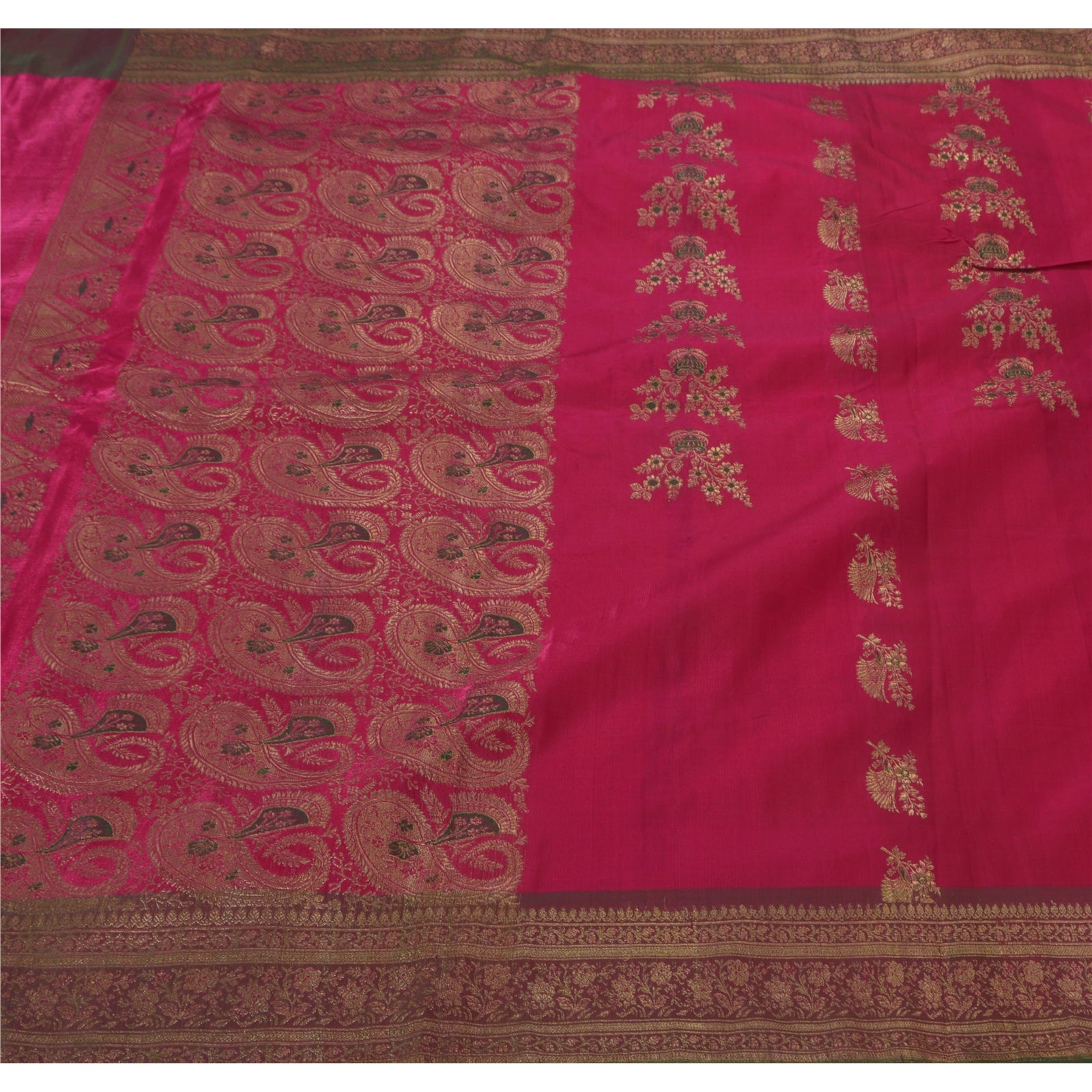 Sanskriti Vintage Sarier Kunstsilke Vævet Pink Bæredygtigt Stof 5 Yard Premium Håndværkssari