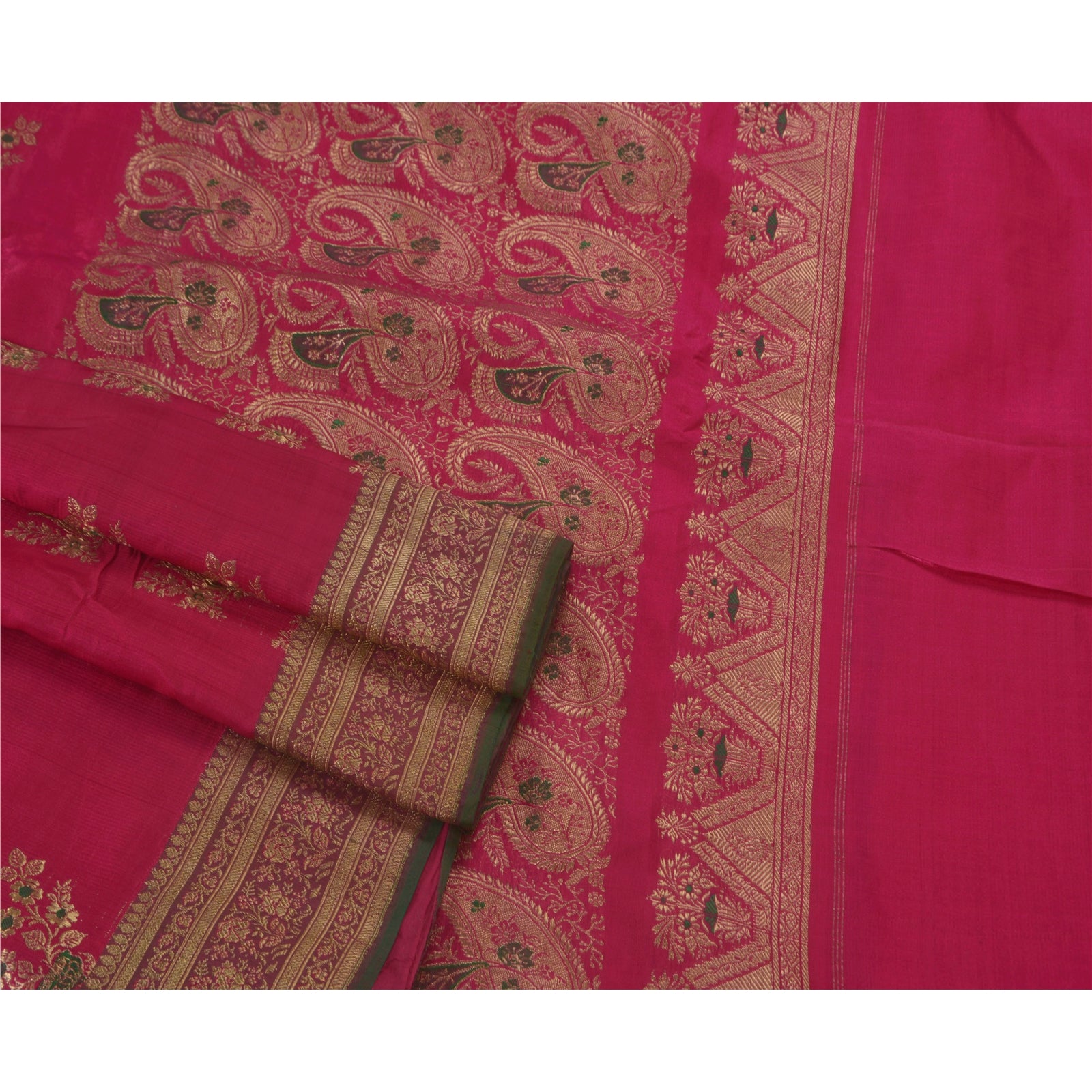 Sanskriti Vintage Sarier Kunstsilke Vævet Pink Bæredygtigt Stof 5 Yard Premium Håndværkssari