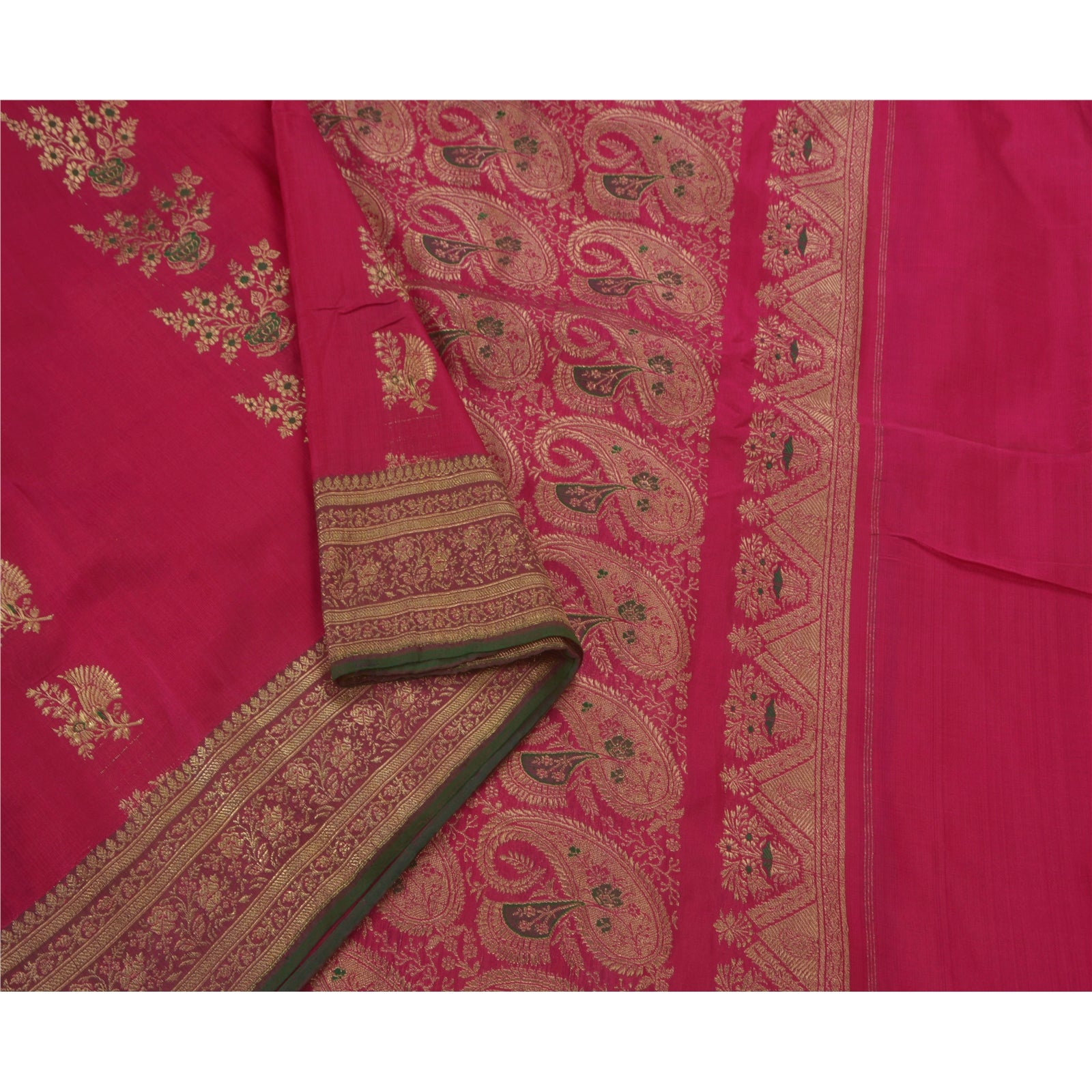 Sanskriti Vintage Sarier Kunstsilke Vævet Pink Bæredygtigt Stof 5 Yard Premium Håndværkssari