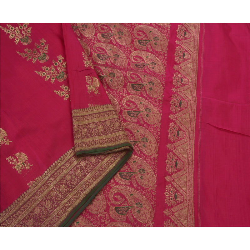 Sanskriti Vintage Sarees Art SIlk Woven Pink Sustainable Fabric 5 Yard Premium Craft Sari