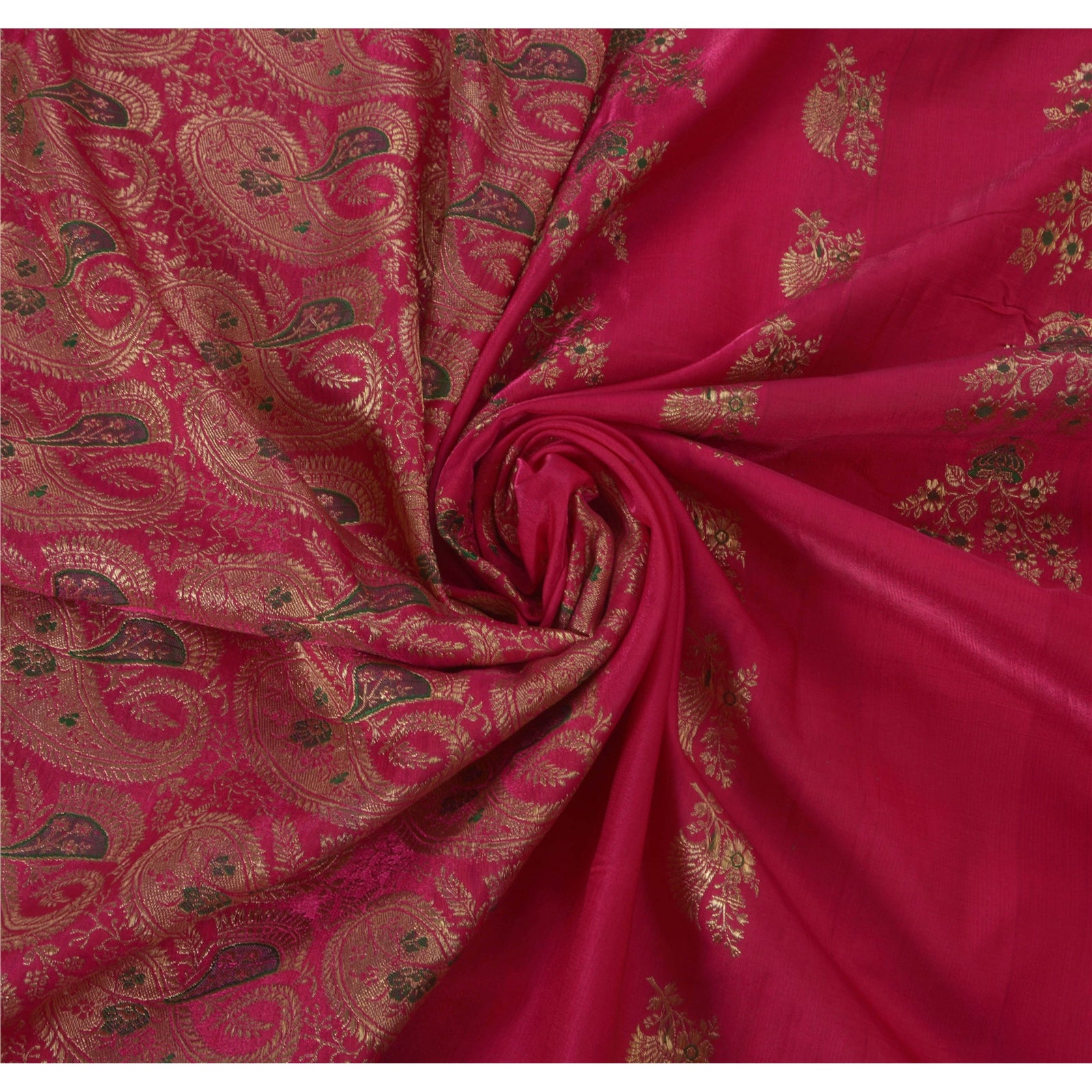 Sanskriti Vintage Sarier Kunstsilke Vævet Pink Bæredygtigt Stof 5 Yard Premium Håndværkssari