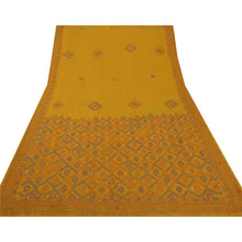 Load image into Gallery viewer, Sanskriti Vintage Saree Georgette Hand Beaded Yellow Fabric 5 Yd Premium Sari

