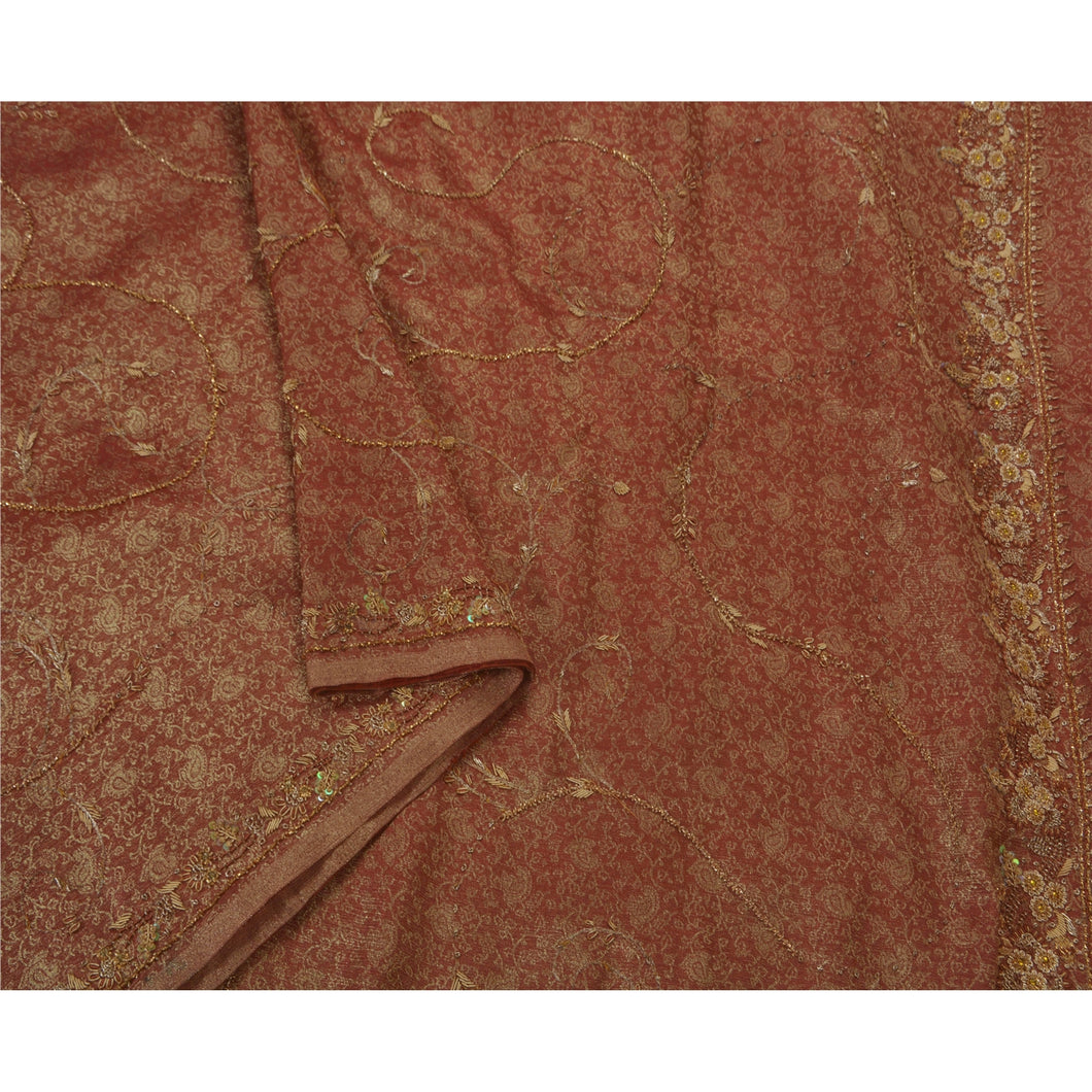 Saree Tissue Hand Beaded Red Fabric Cultural Sari 5 Yd