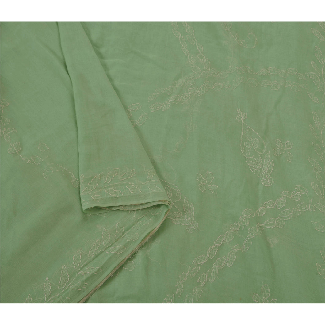 Sanskriti Vintage Saree Blend Cotton Hand Embroidered Chikankari Fabric Sari