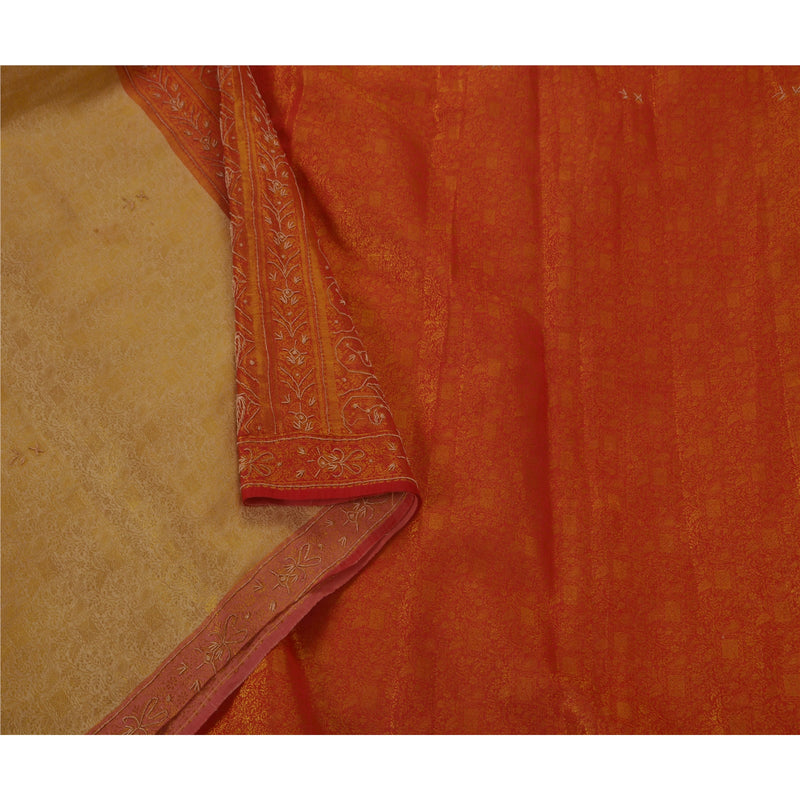 Sanskriti Vintage Vintage Sari Turquoise/Cream Sarees Georgette Hand Beaded 5+YD Design- Dresses, Kaftans, Skirts, Blouses, Project Craft Fabric