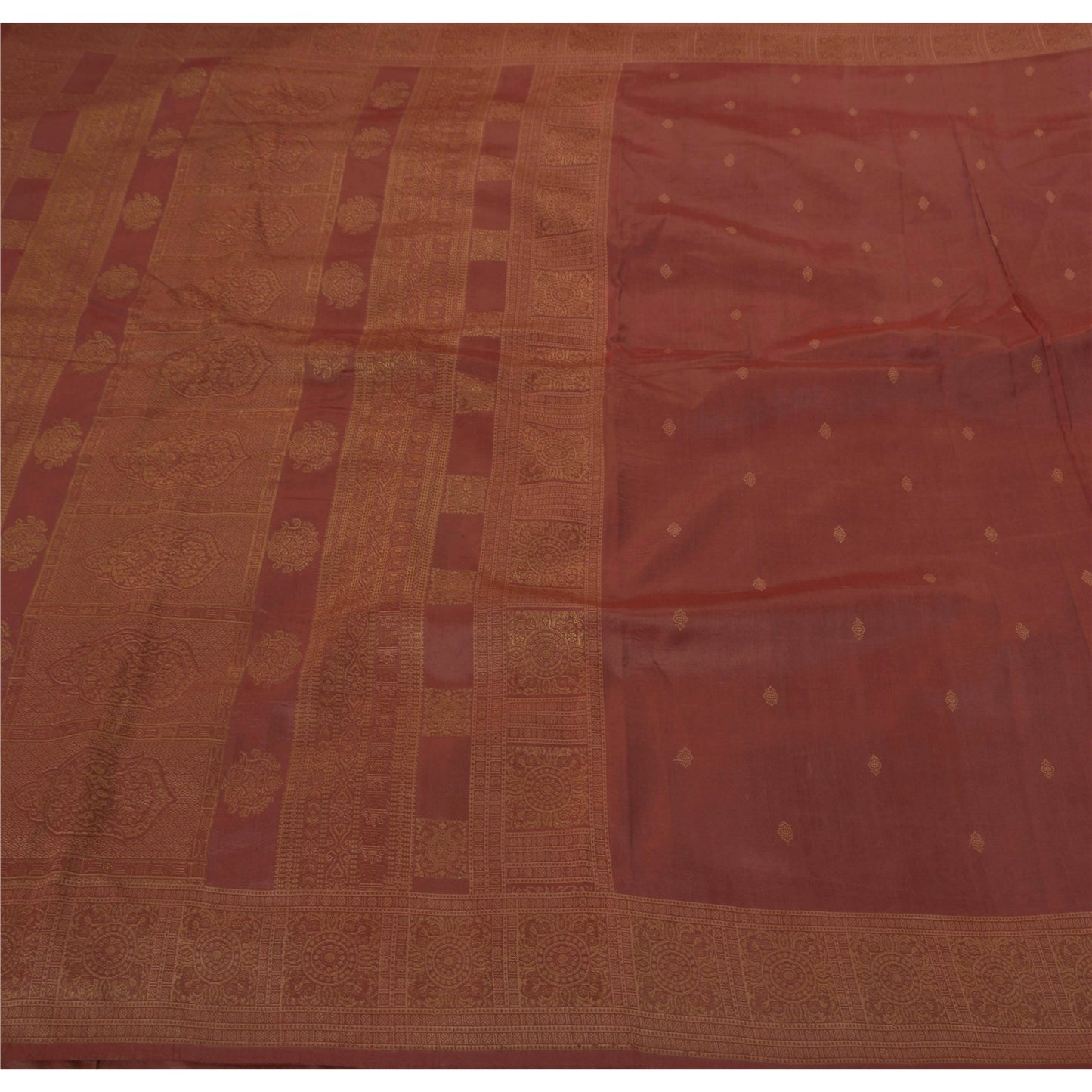 Sanskriti Vintage Sari 100% Ren Silke Vævet Brunt Bæredygtigt Stof 5 Yard Sari Premium 
