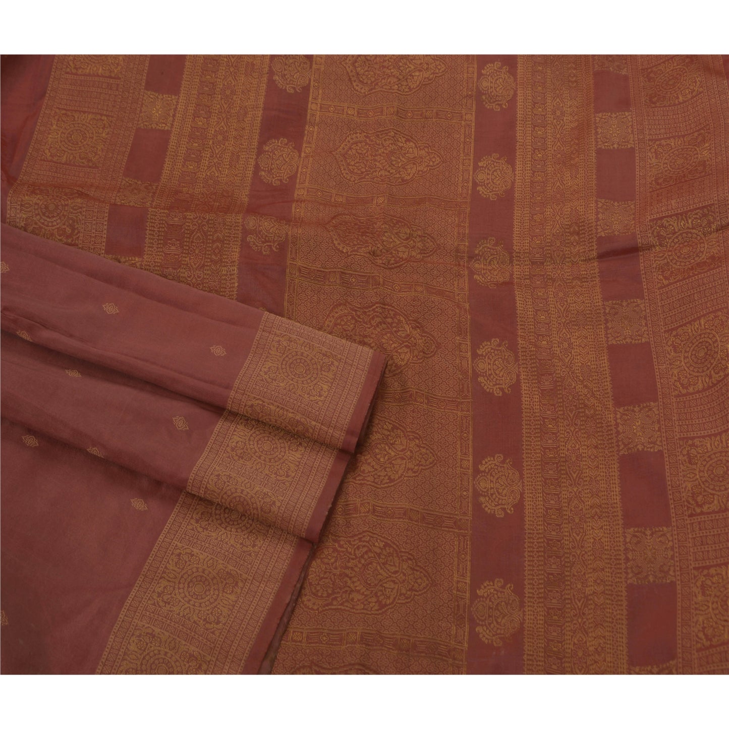 Sanskriti Vintage Sari 100% Ren Silke Vævet Brunt Bæredygtigt Stof 5 Yard Sari Premium 