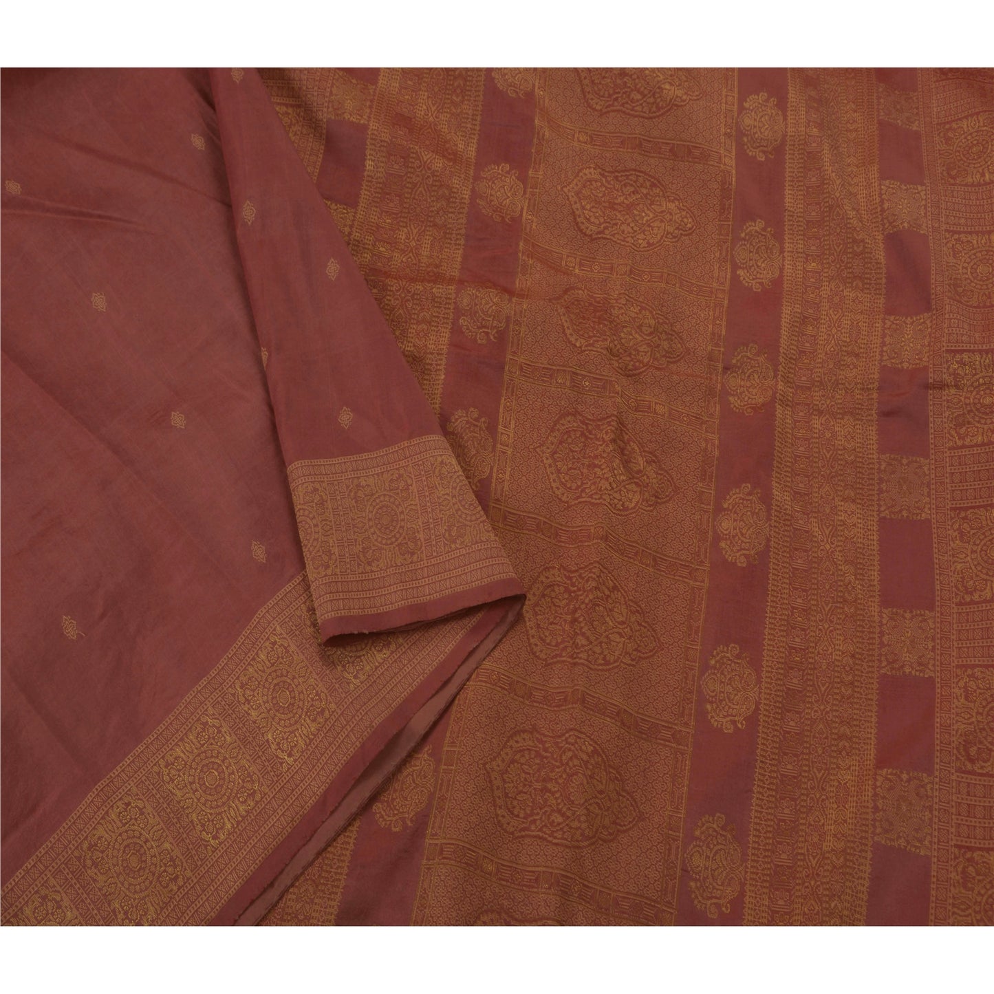 Sanskriti Vintage Sari 100% Ren Silke Vævet Brunt Bæredygtigt Stof 5 Yard Sari Premium 