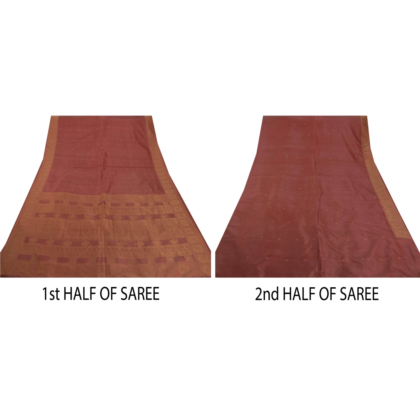 Sanskriti Vintage Sari 100% Ren Silke Vævet Brunt Bæredygtigt Stof 5 Yard Sari Premium 