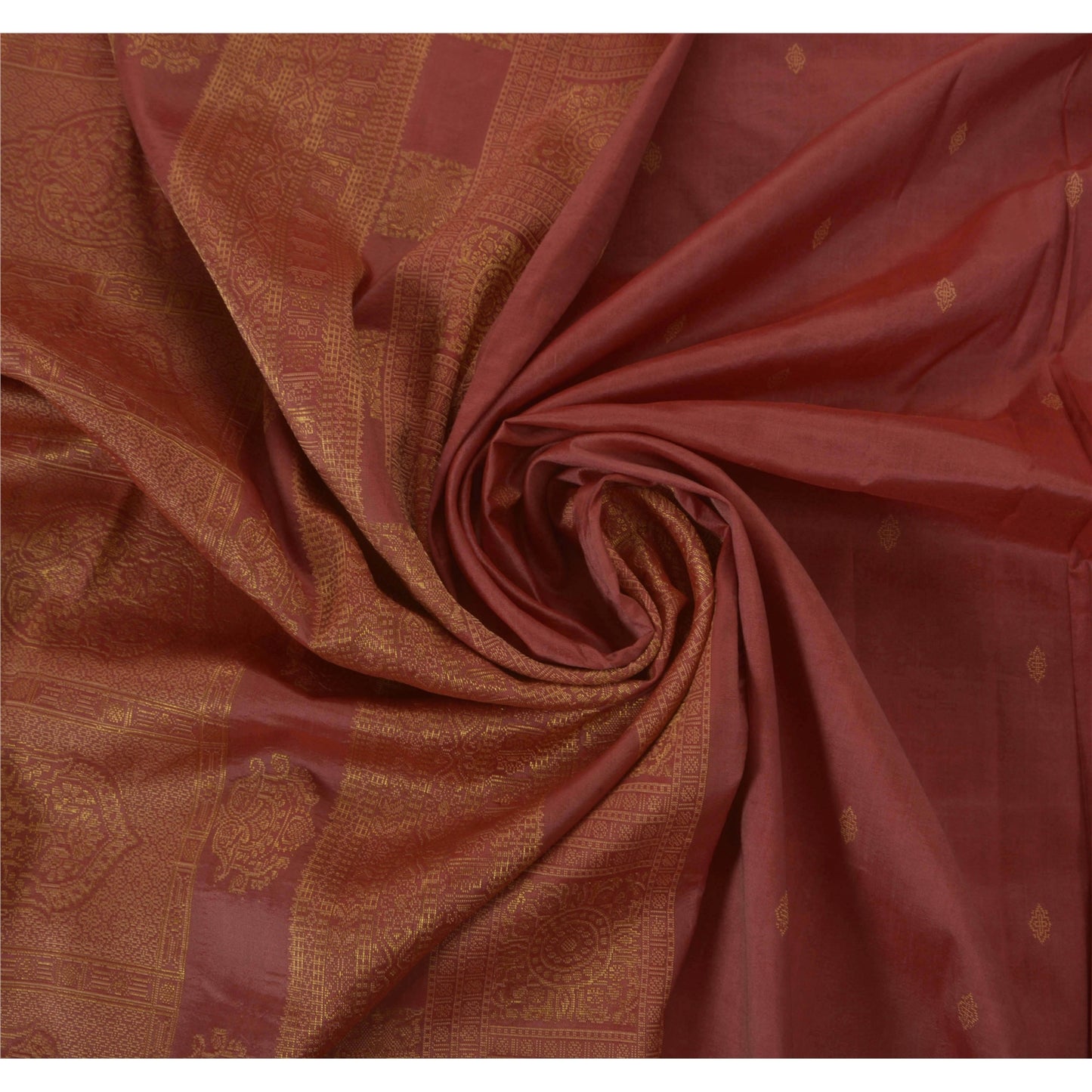 Sanskriti Vintage Sari 100% Ren Silke Vævet Brunt Bæredygtigt Stof 5 Yard Sari Premium 