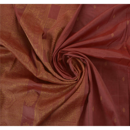 Sanskriti Vintage Sari 100% Ren Silke Vævet Brunt Bæredygtigt Stof 5 Yard Sari Premium 