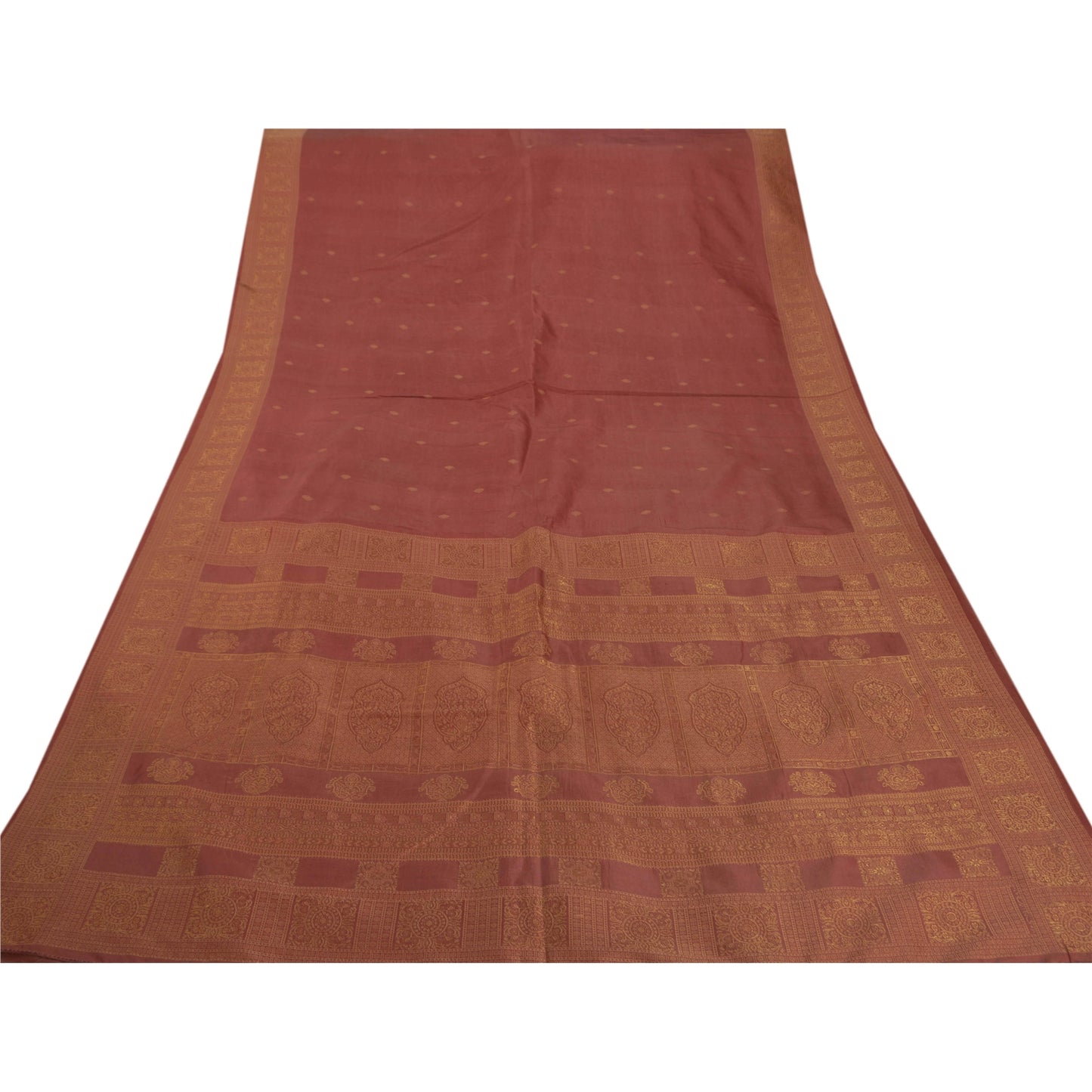 Sanskriti Vintage Sari 100% Ren Silke Vævet Brunt Bæredygtigt Stof 5 Yard Sari Premium 