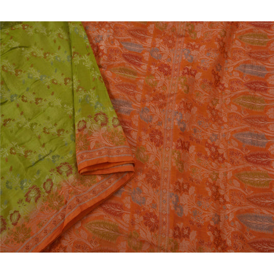 Sanskriti Vintage Saree 100% Pure Silk Woven Green Sustainable Fabric 5 Yd Sari Craft