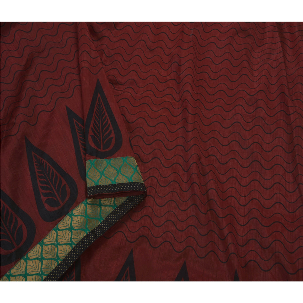 Saree Art Silk Printed Dark Red Fabric 5 Yd Sari Premium