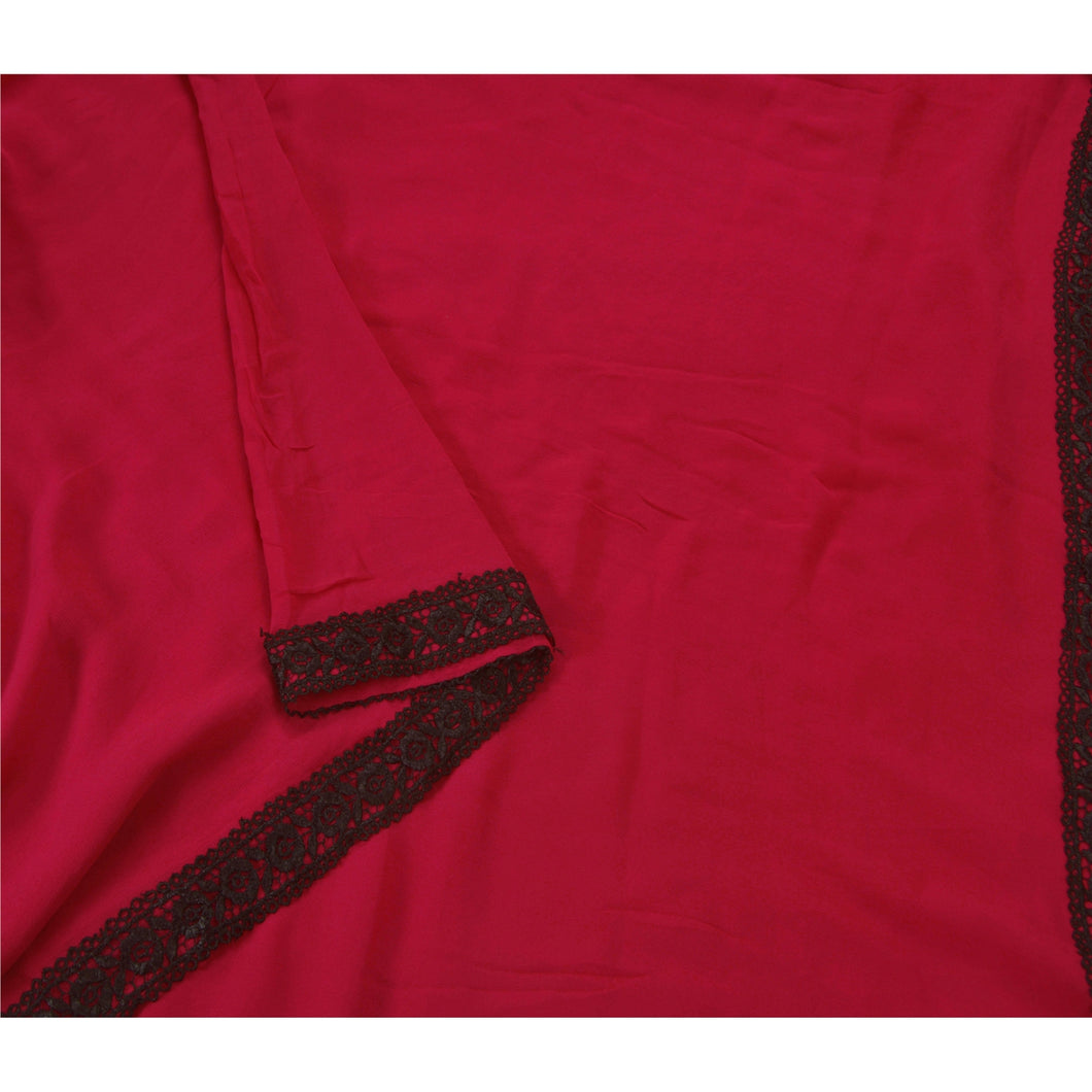 Saree Blend Georgette Lace Work Pink Fabric 5 Yd Sari Craft