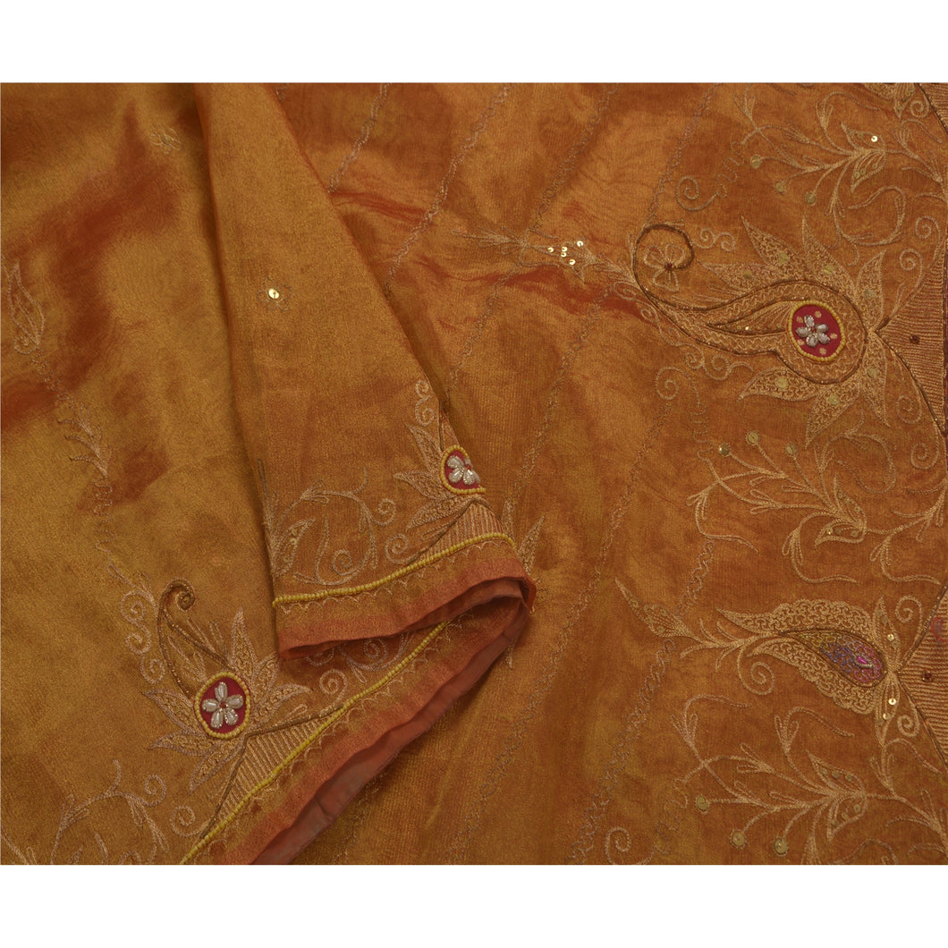 Golden Saree Tissue Hand Beaded Premium Fabric 5 Yd Sari