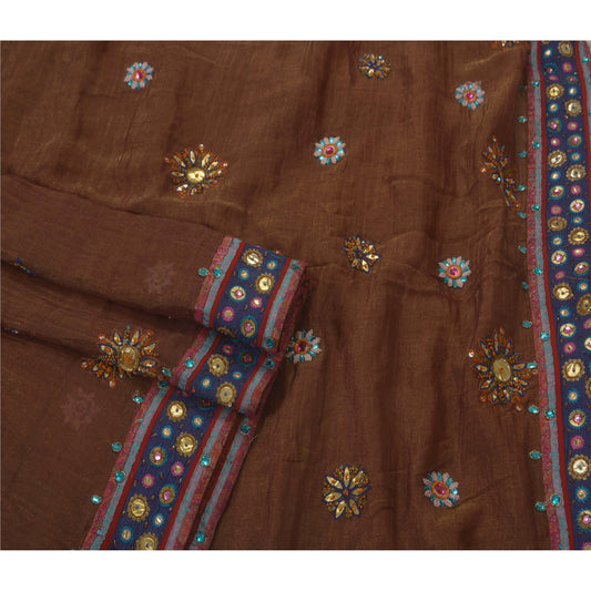 Sanskriti Vintage Brown Saree Blend Georgette Hand Beaded Sustainable Fabric Cultural Sari