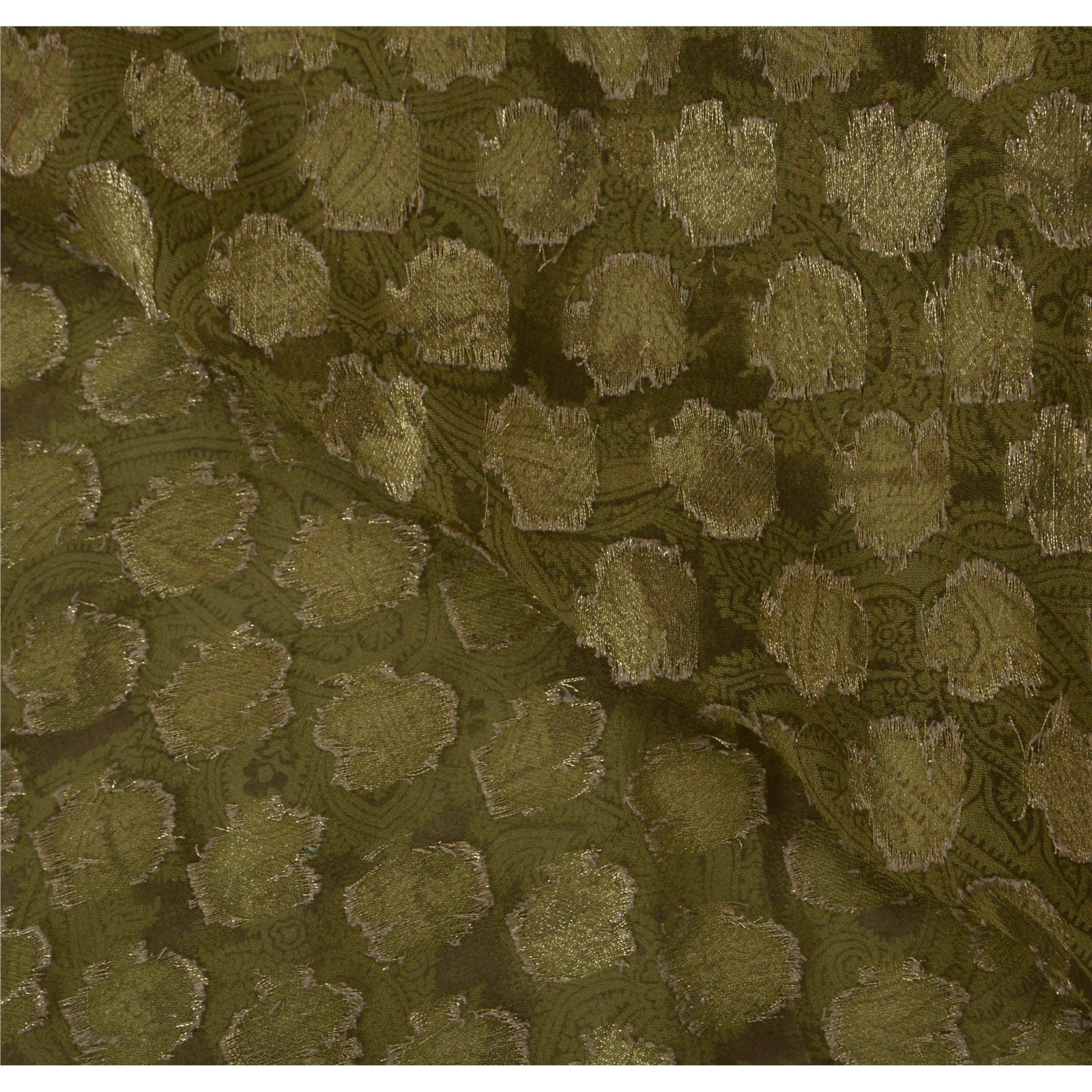 Sanskriti Vintage Sari 100% Pure Georgette Silk Green Sarees Embroidery Ethnic 5Yd Craft Fabric Upcycled Remnant Fabric For DIY Project