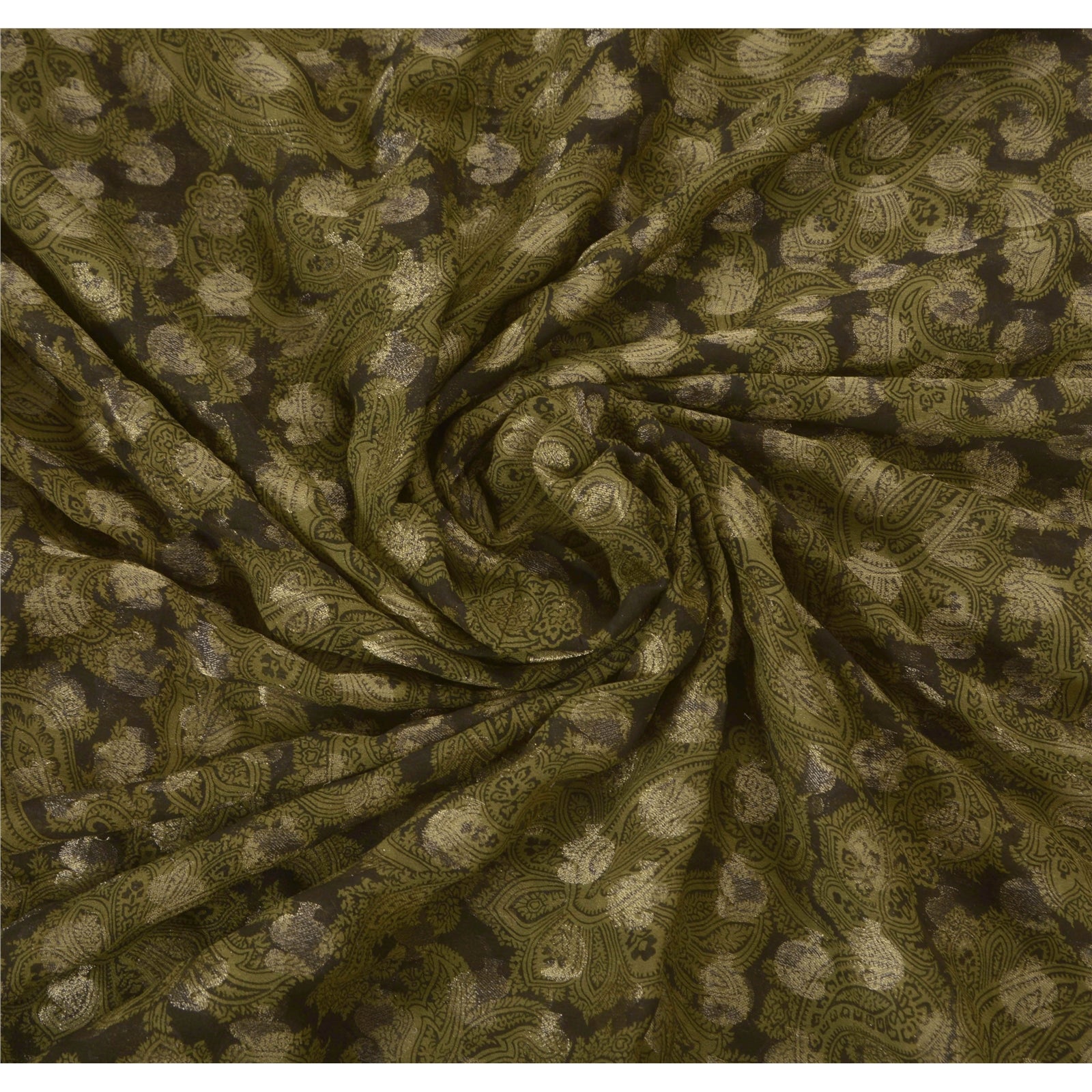 Sanskriti Vintage Sari 100% Pure Georgette Silk Green Sarees Embroidery Ethnic 5Yd Craft Fabric Upcycled Remnant Fabric For DIY Project