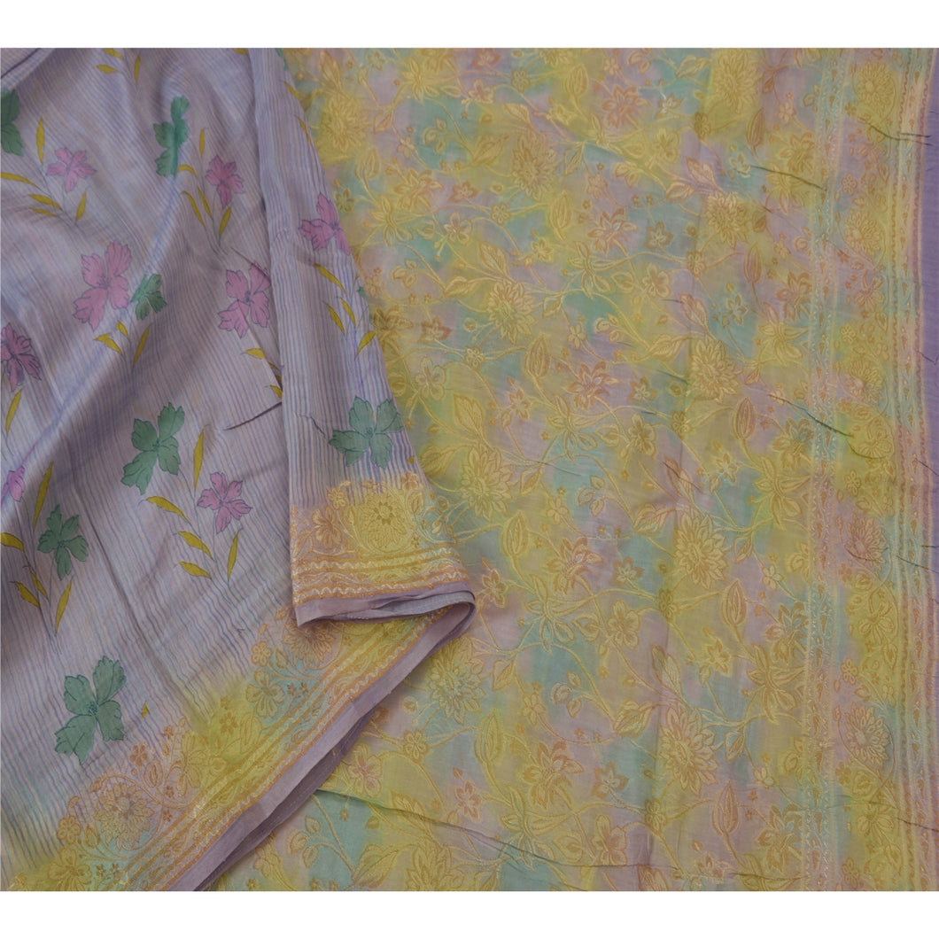 Sanskriti Vintage Purple Saree Blend Silk Printed Woven Fabric 5 Yd Premium Sari