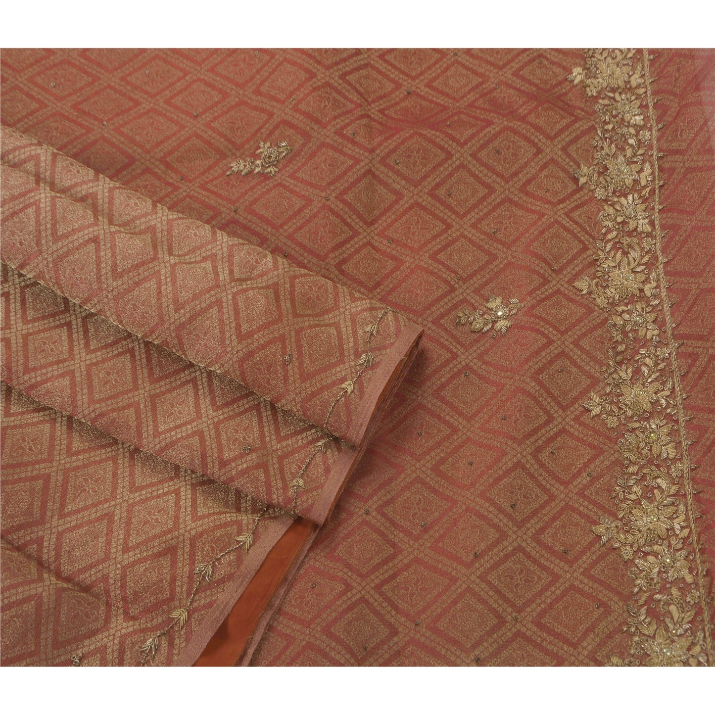 Sanskriti Vintage Red Saree Art Silk Hand Beaded Craft Sustainable Fabric Premium 5 Yd Sari