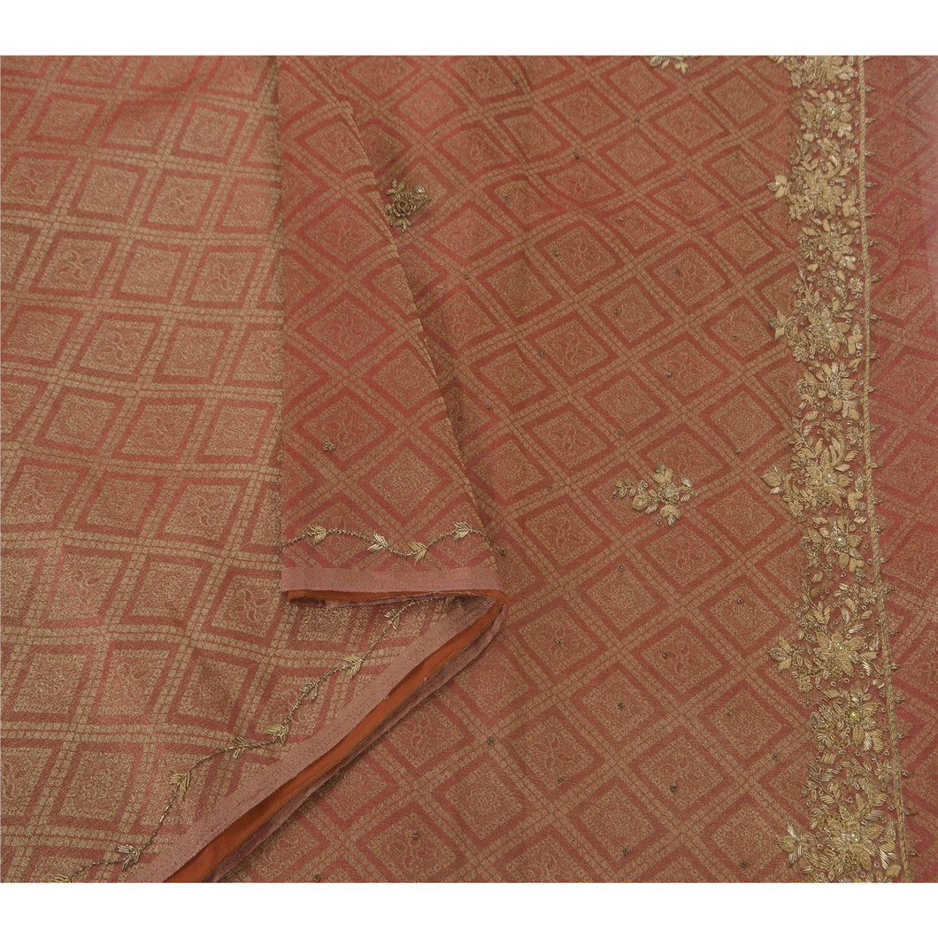 Sanskriti Vintage Red Saree Art Silk Hand Beaded Craft Fabric Premium 5 Yd Sari