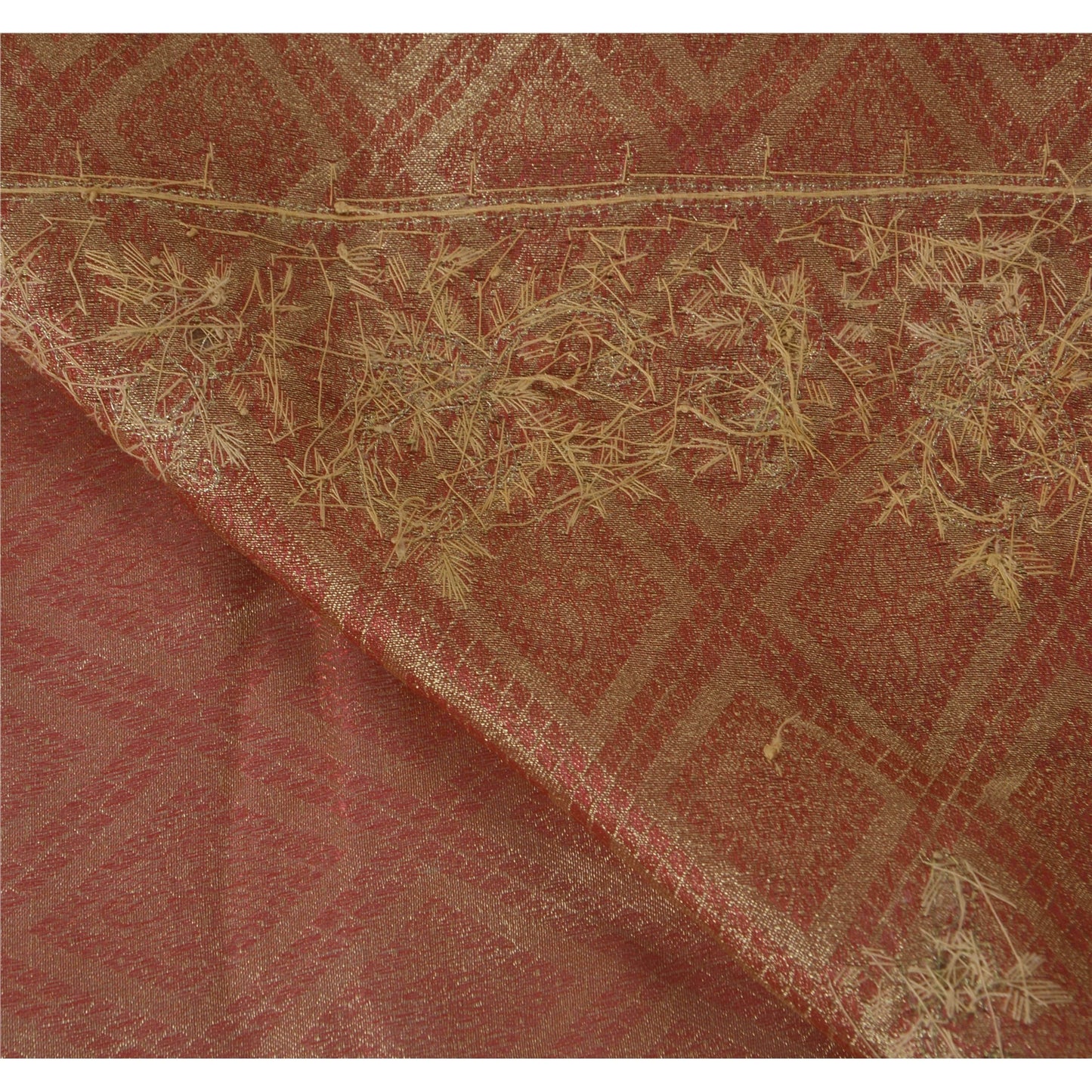 Sanskriti Vintage Red Saree Art Silk Hand Beaded Craft Sustainable Fabric Premium 5 Yd Sari