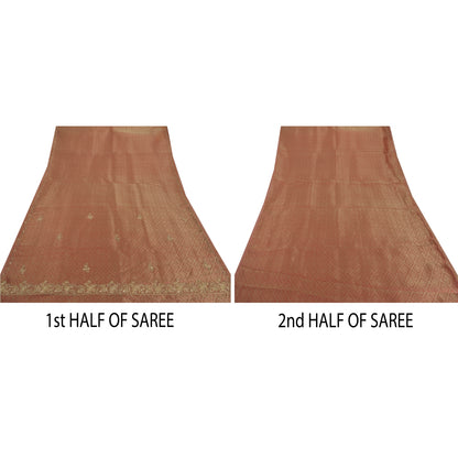 Sanskriti Vintage Red Saree Art Silk Hand Beaded Craft Sustainable Fabric Premium 5 Yd Sari