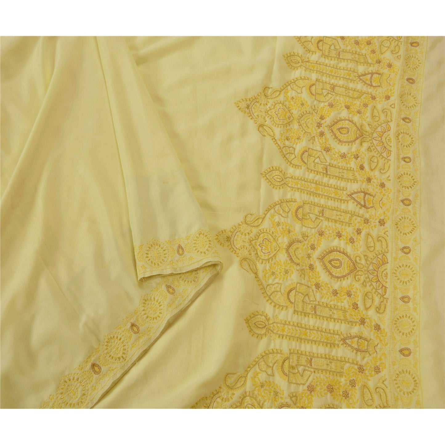 Sanskriti Vintage Green Saree Art Silk Hand Embroidered Craft Sustainable Fabric Ethnic Sari