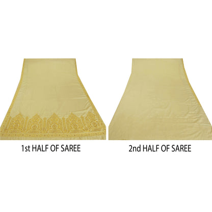 Sanskriti Vintage Green Saree Art Silk Hand Embroidered Craft Sustainable Fabric Ethnic Sari