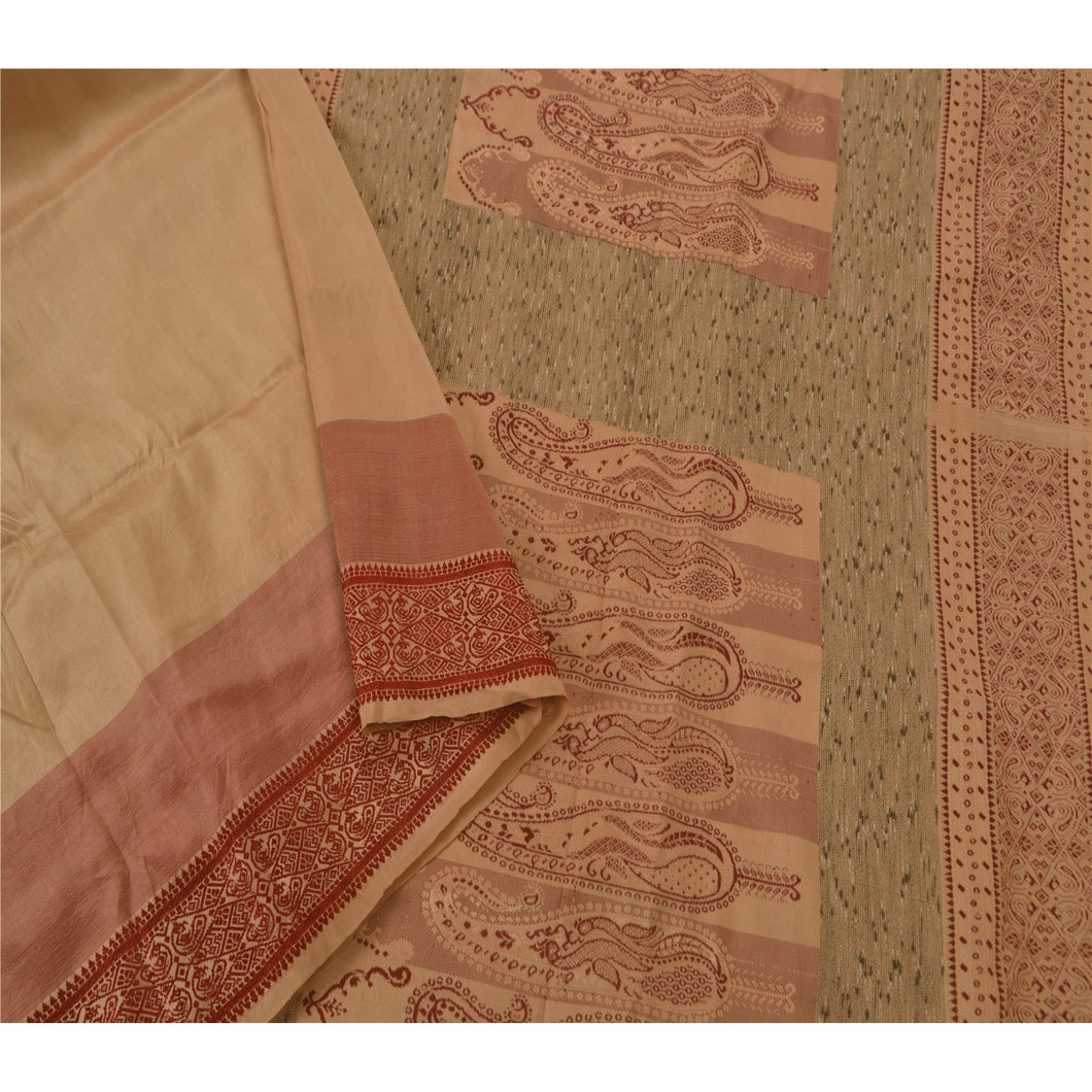 Cream Saree Pure Silk Woven Craft Fabric Premium 5 Yard Sari