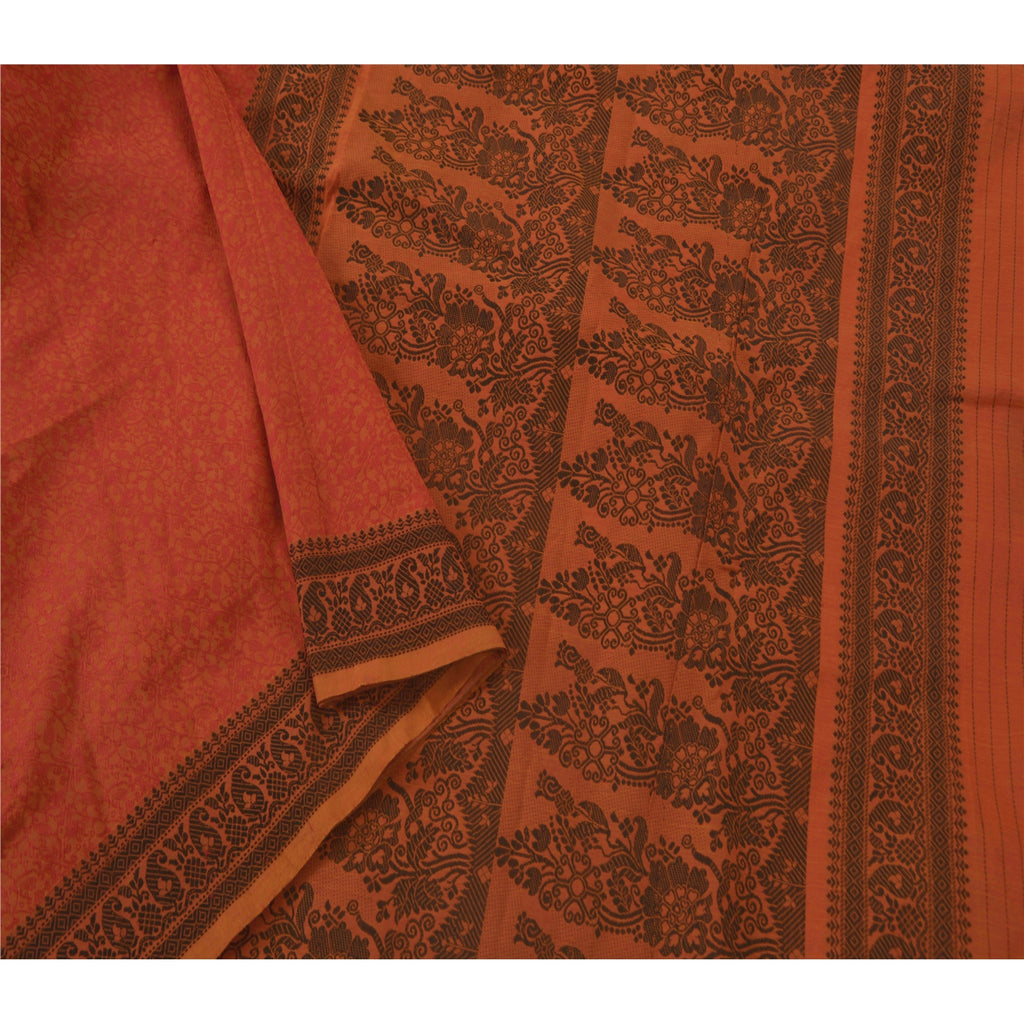 Sanskriti Vintage Orange Saree Art Silk Woven Craft Sustainable Fabric Premium 5 Yd Sari