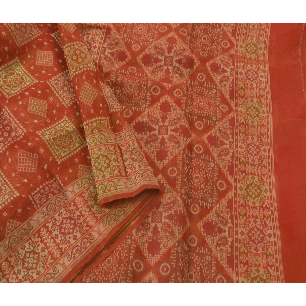 Orange Saree 100% Pure Silk Woven Fabric Craft Premium Sari