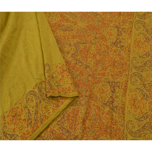 Sanskriti Vintage Green Saree Pure Silk Woven Craft Sustainable Fabric Premium 5 Yd Sari