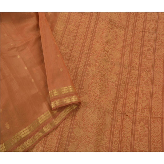 Sanskriti Vintage Orange Saree Pure Silk Woven Work Craft Sustainable Fabric Premium Sari
