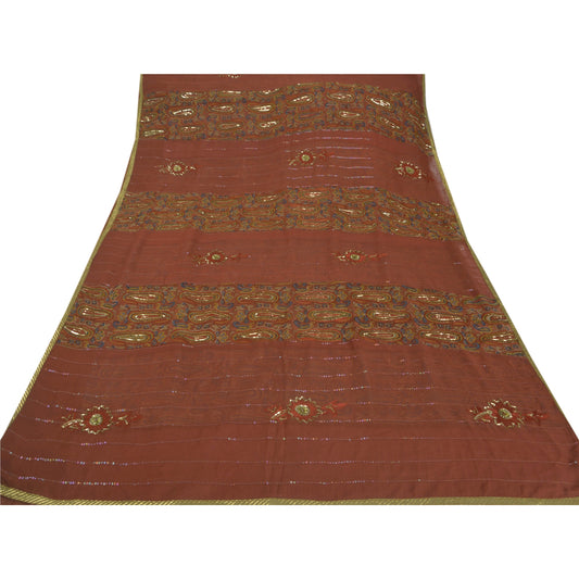 Sanskriti Vintage Orange Saree Blend Georgette Hand Beaded Sustainable Fabric Ethnic Sari