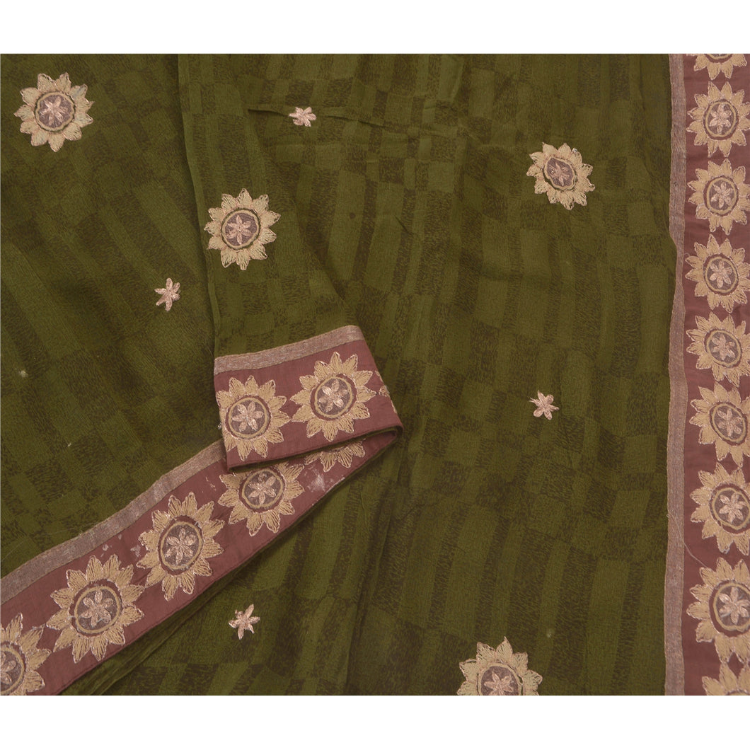 Sanskriti Vintage Green Saree Blend Georgette Embroidered Fabric Premium Sari