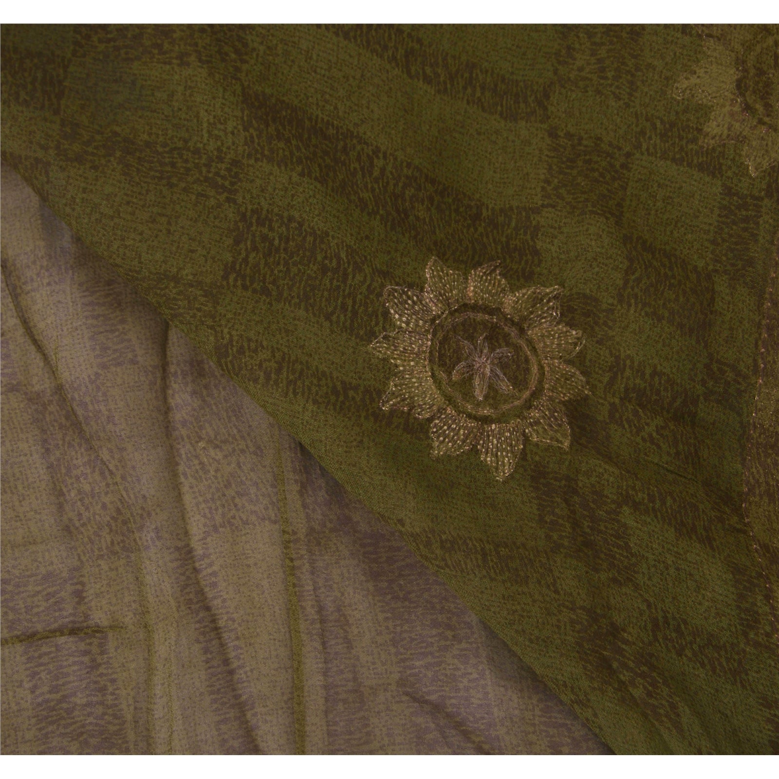 Sanskriti Vintage Grøn Sari Blandet Georgette Broderet Bæredygtigt Stoff Premium Sari 