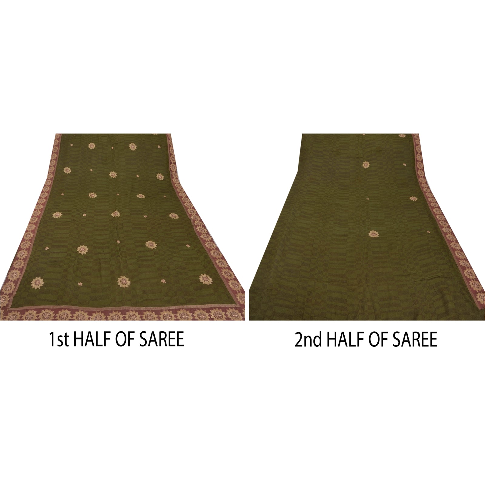 Sanskriti Vintage Grøn Sari Blandet Georgette Broderet Bæredygtigt Stoff Premium Sari 