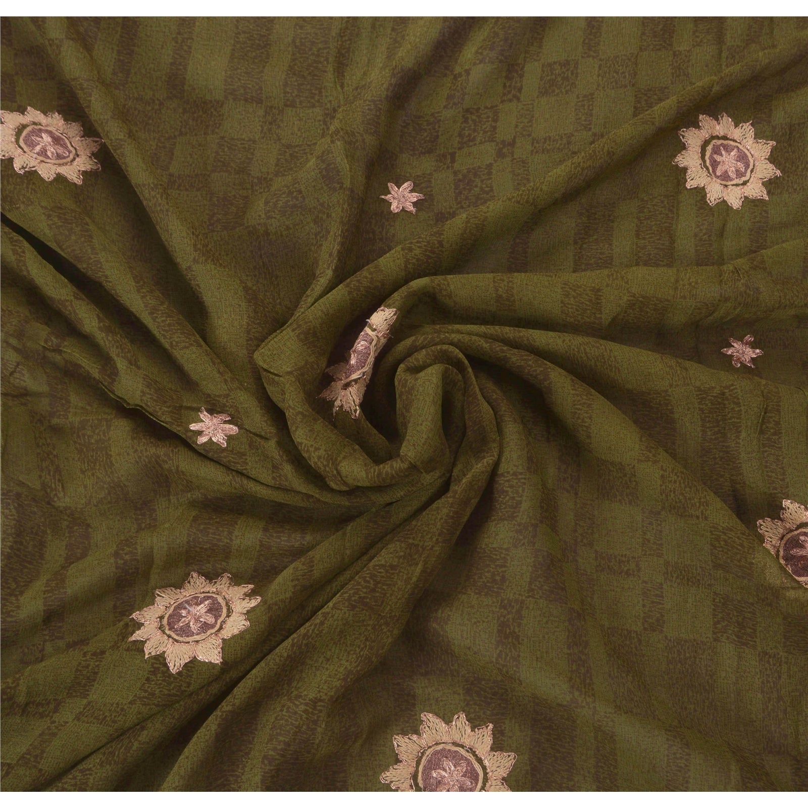 Sanskriti Vintage Grøn Sari Blandet Georgette Broderet Bæredygtigt Stoff Premium Sari 