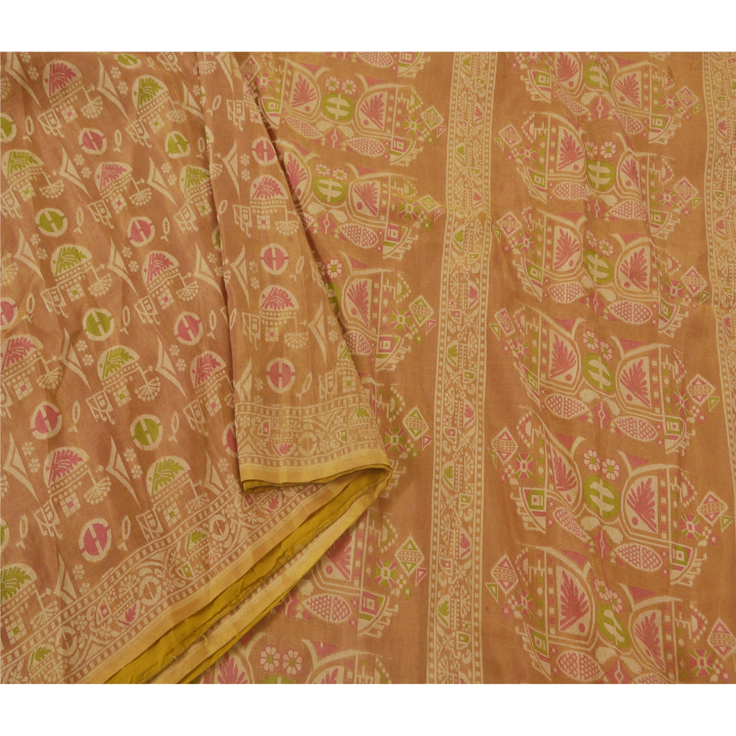 Brown Saree Pure Silk Woven Craft Fabric Premium 5 Yd Sari